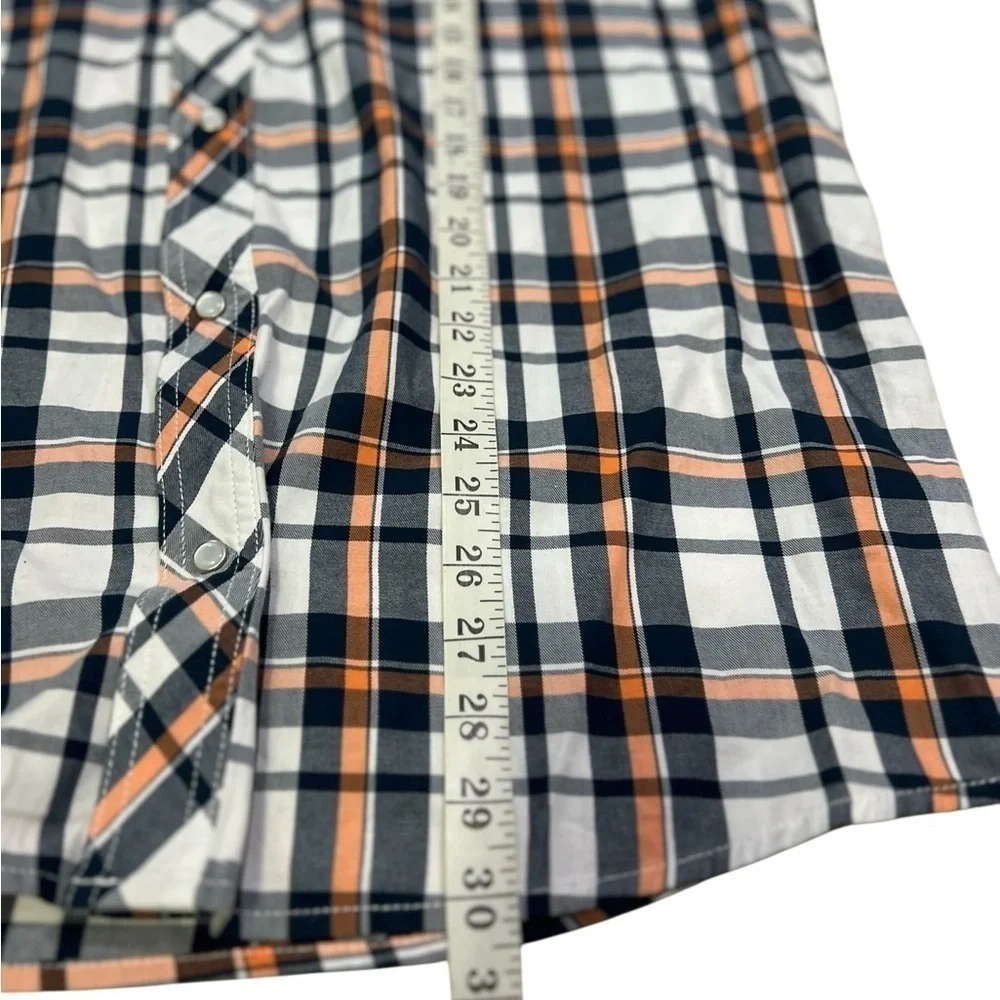 True Religion Shirt Mens 2XL Brown White Plaid Button Western Pearl Snap Casual